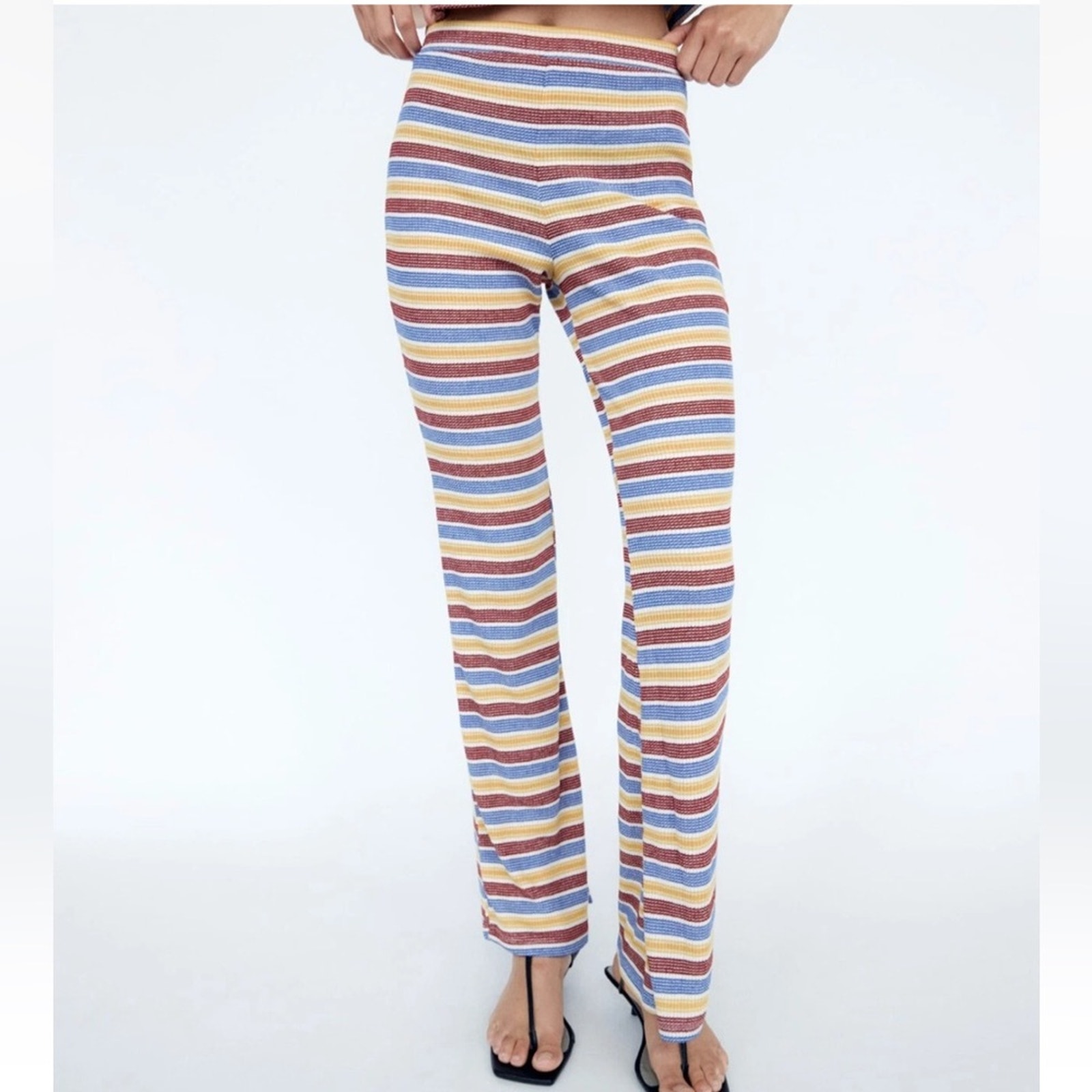 Zara Striped Multicolor Boot Cut Flare Pants Size Large Nwt